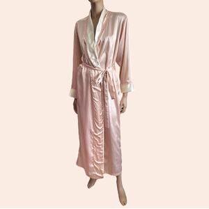90s Victorias Secret Pink Ivory Stripe Robe Satin Long Size Small Dressing Gown